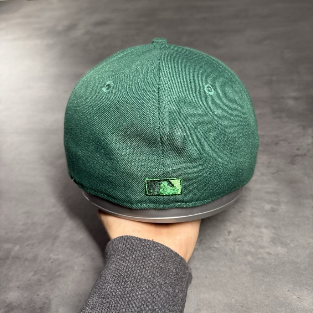 Hat Club Oakland Athletics A's New Era Cap 7 1/4 Dark Lime Green Side Patch Gold - Picture 4 of 7